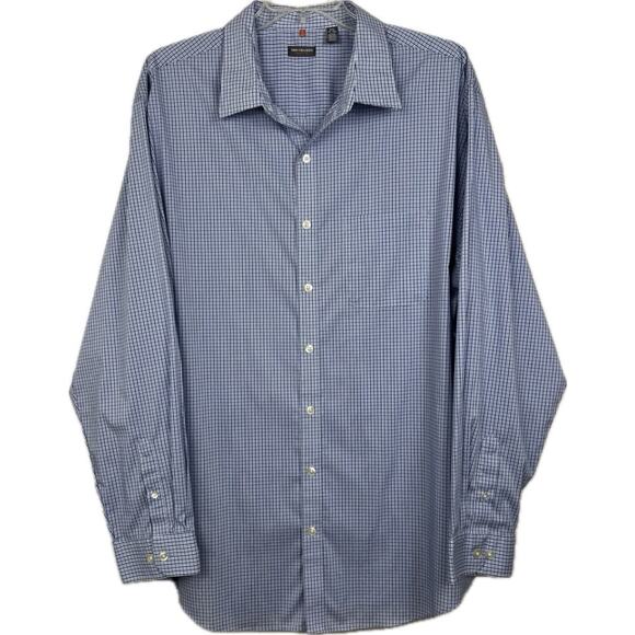 Van Heusen Traveler shirt men’s 2XLT button up long sleeve blue plaid check - Picture 1 of 8
